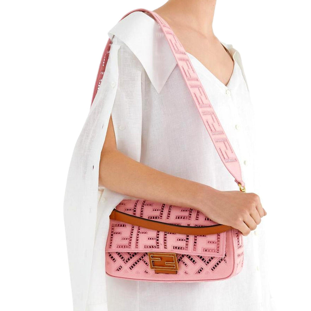 Fendi Mini Baguette Bag In FF Motif Canvas Pink/Red
