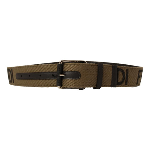 Fendi Brown Fabric Logo Silver Hardware Belt Size 90/36 7C0420 at_Queen_Bee_of_Beverly_Hills