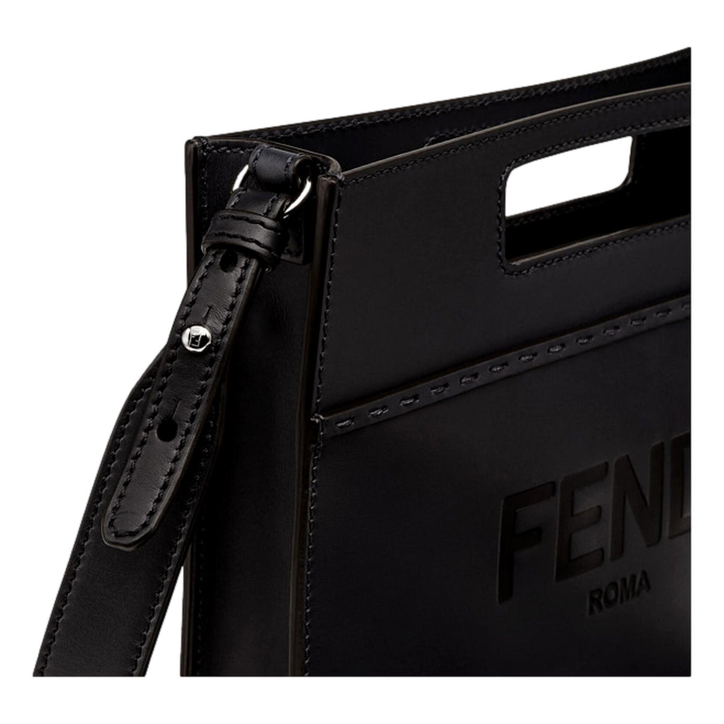 Fendi Regular Tote Bag In Smooth Leather With Ff Shoulder Strap in Black
