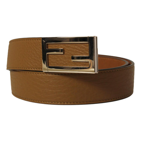 Fendi Sand Brown Calf Leather Silver Hardware Belt Size 90/36 7C0420 at_Queen_Bee_of_Beverly_Hills