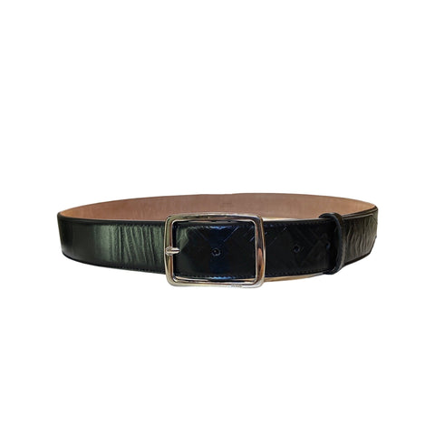 Prada Navy Blue Saffiano Leather Belt Brushed Silver Buckle 95/38 – Queen  Bee of Beverly Hills