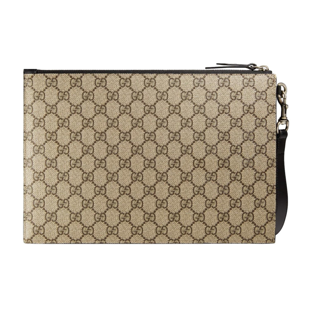 GUCCI black leather BESTIARY Bee GG Supreme Canvas Cross Body