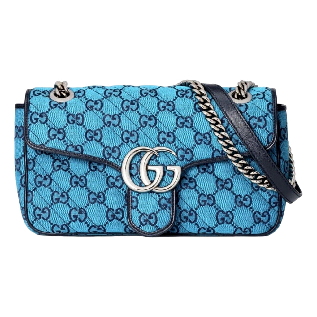 GUCCI MARMONT QUILTED GG CANVAS BLACK LEATHER