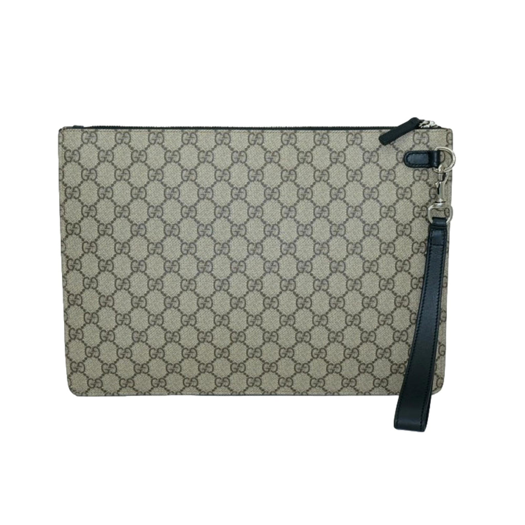 Gucci GG Supreme Beige Canvas Web Stripe Large Clutch 433655 – Queen Bee of  Beverly Hills