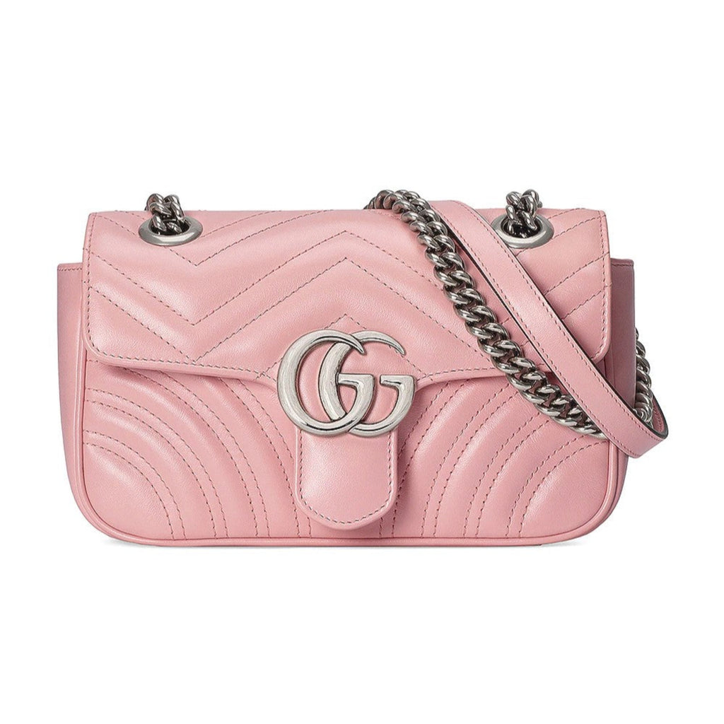 Gucci GG Marmont Matelasse Mini Shoulder Bag Rose Pink in Leather with Rose  Pink Enamel - US