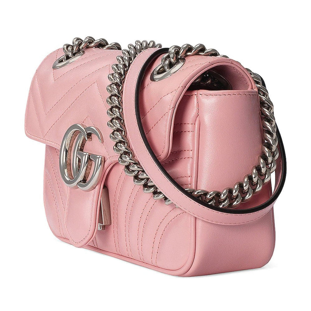 Gucci Marmont Top Handle Bag GG Mini Pastel Pink in Matelasse Calfskin  Leather with Palladium-tone - US