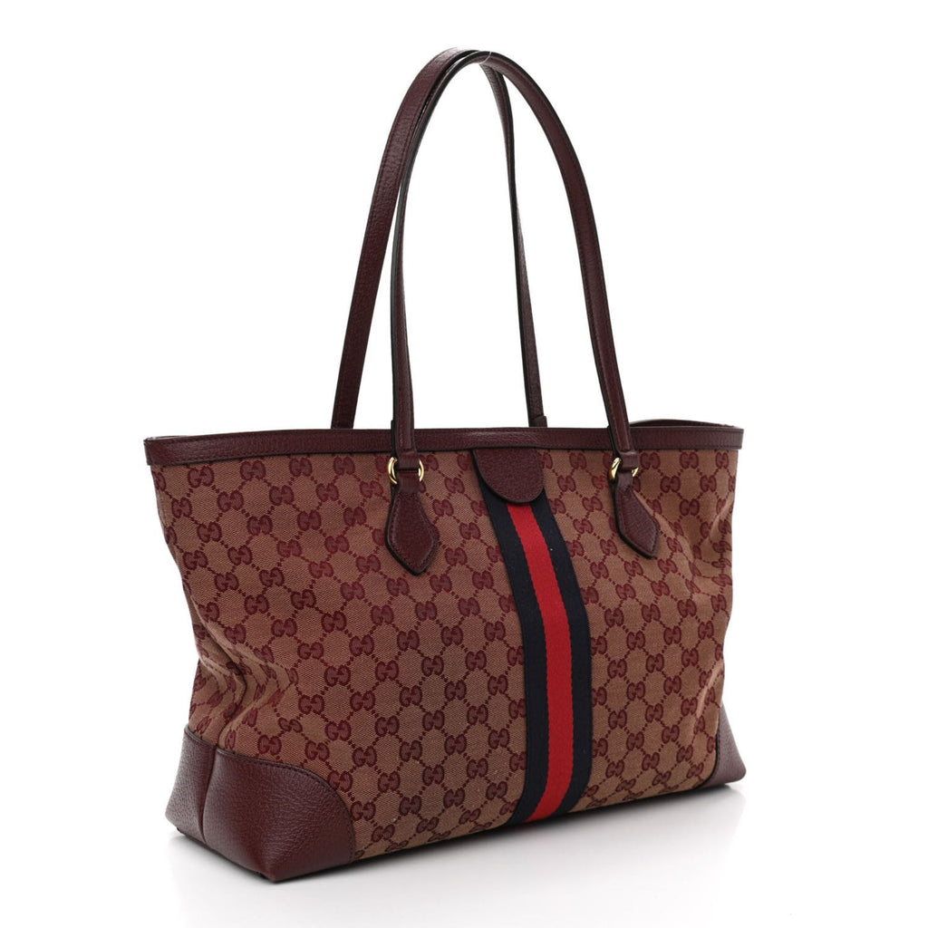 Gucci Vintage Maroon Leather and GG Logo Monogram Fabric Crossbody Bag