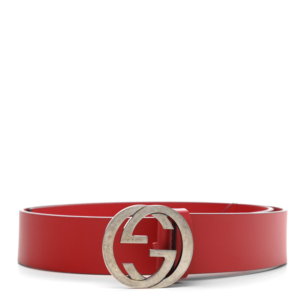Gucci Rosso Red Leather Interlocking GG Buckle 90/36 Belt