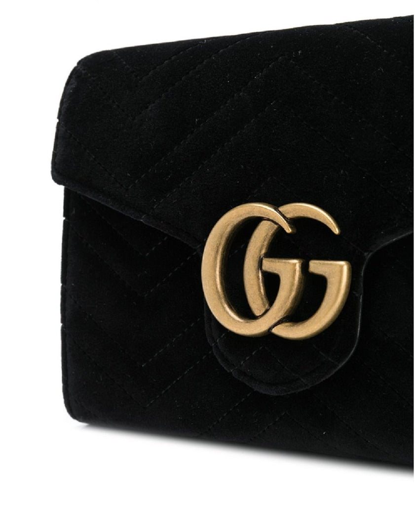 Gucci GG Mini Marmont Chain Bag Black Leather Chevron Crossbody