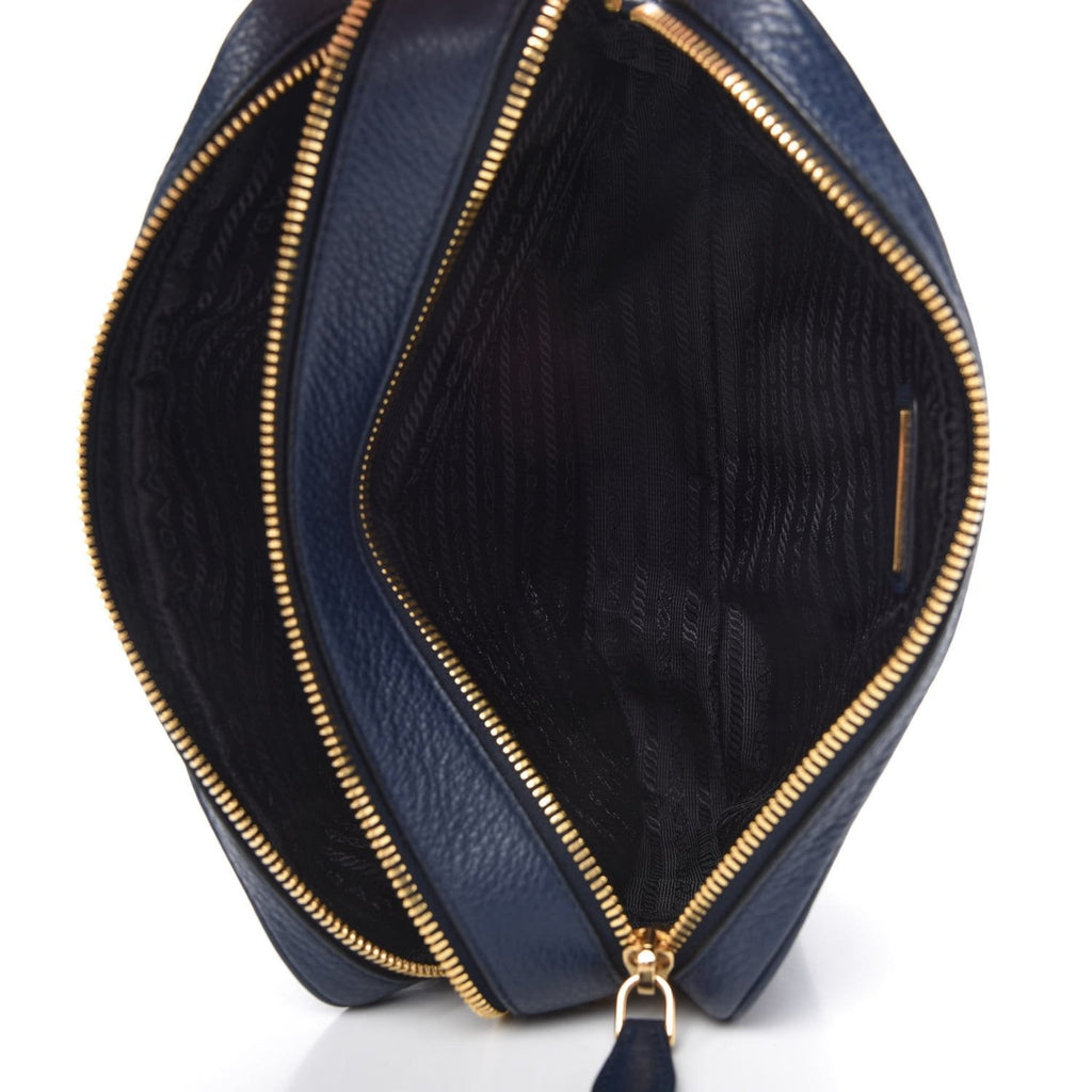 Prada Baltico Blue Vitello Phenix Leather Double Zip Crossbody Bag 1BH079 –  Hozanas