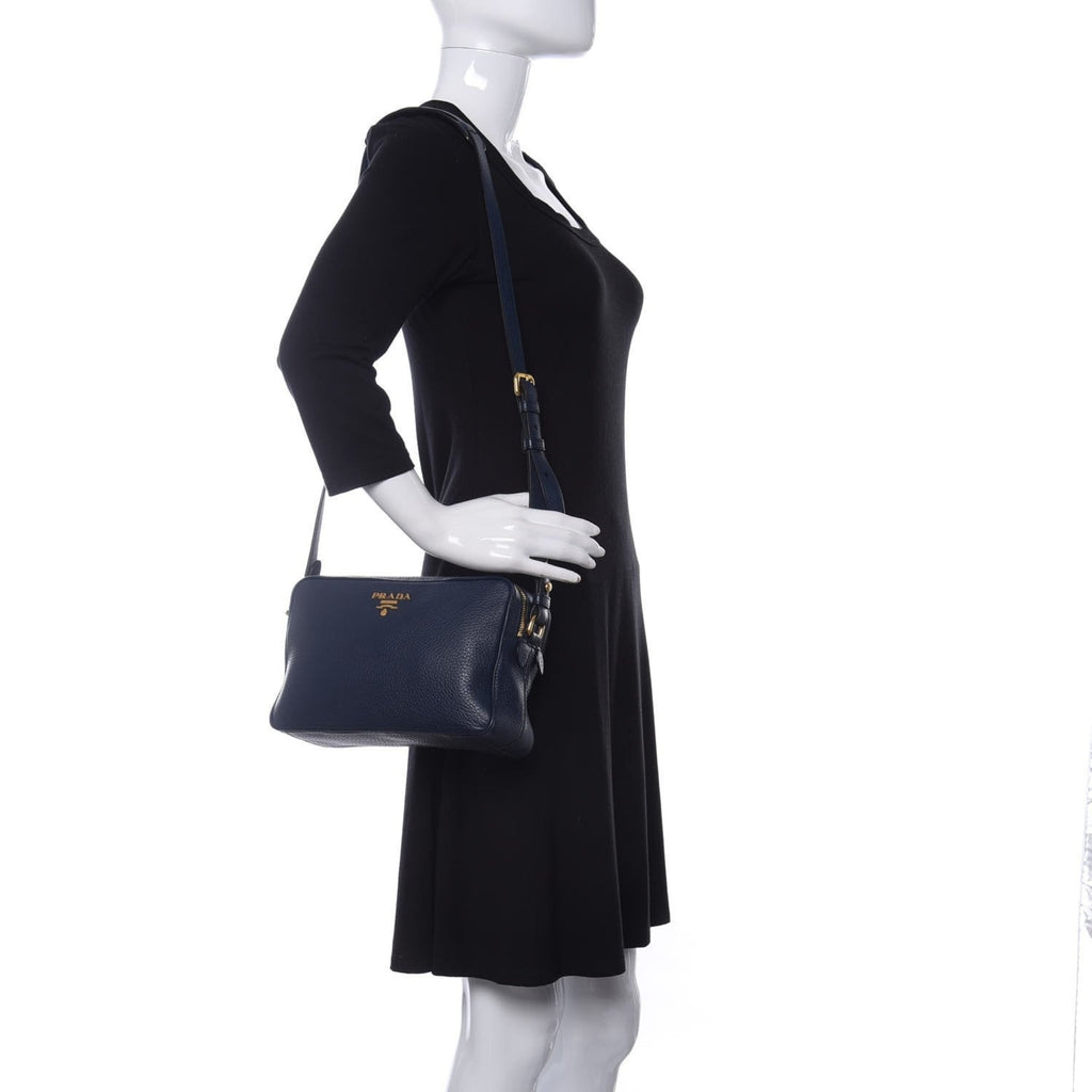 Prada Vitello Phenix Baltico Blue Leather Flap Medium Crossbody Bag