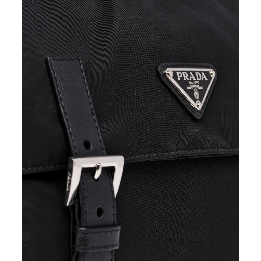 Pole Prada Triangle Logo Nylon Leather Shoulder Bag Pochette Black