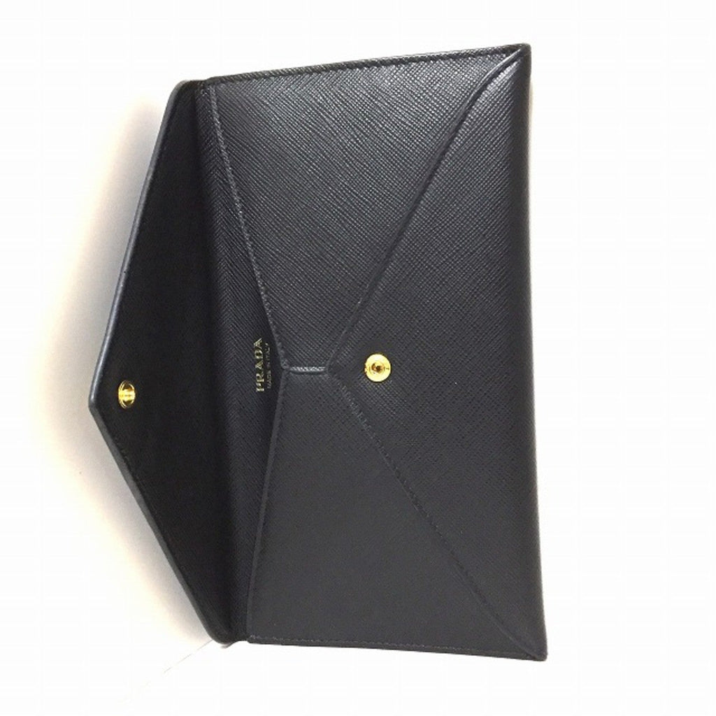 Prada Logo Wallet Medium Black in Leather with Gold-tone - US