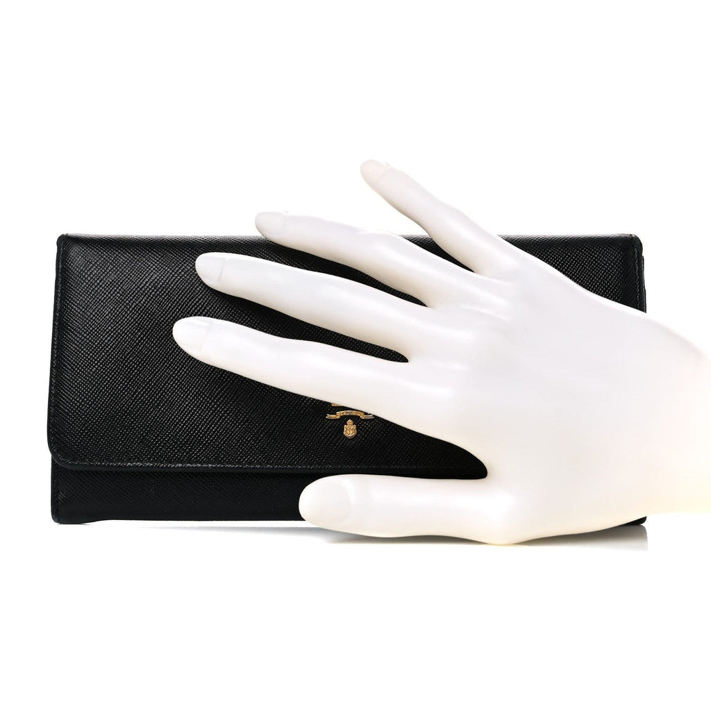 Prada Black Saffiano Leather Snap ID Holder Long Wallet – Queen