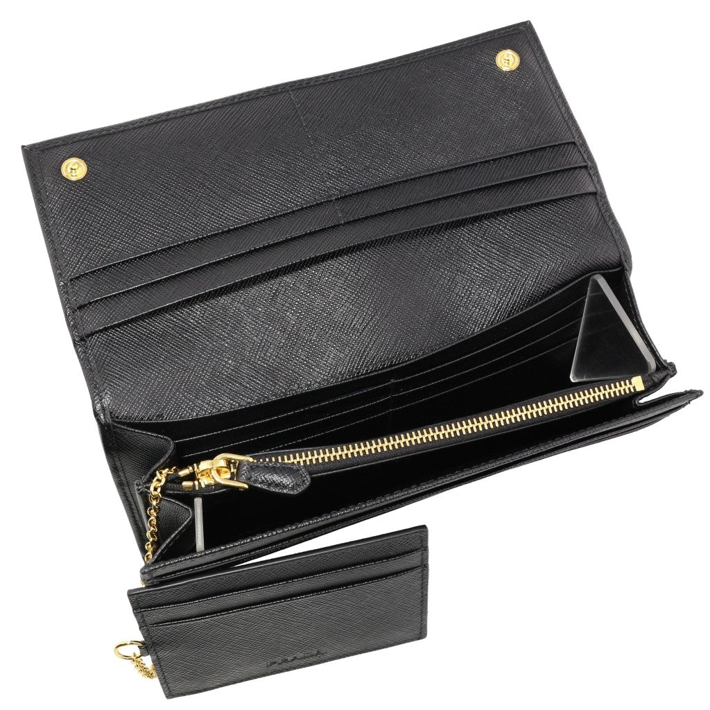 Saffiano leather wallet with strap Prada Black in Leather - 33189549