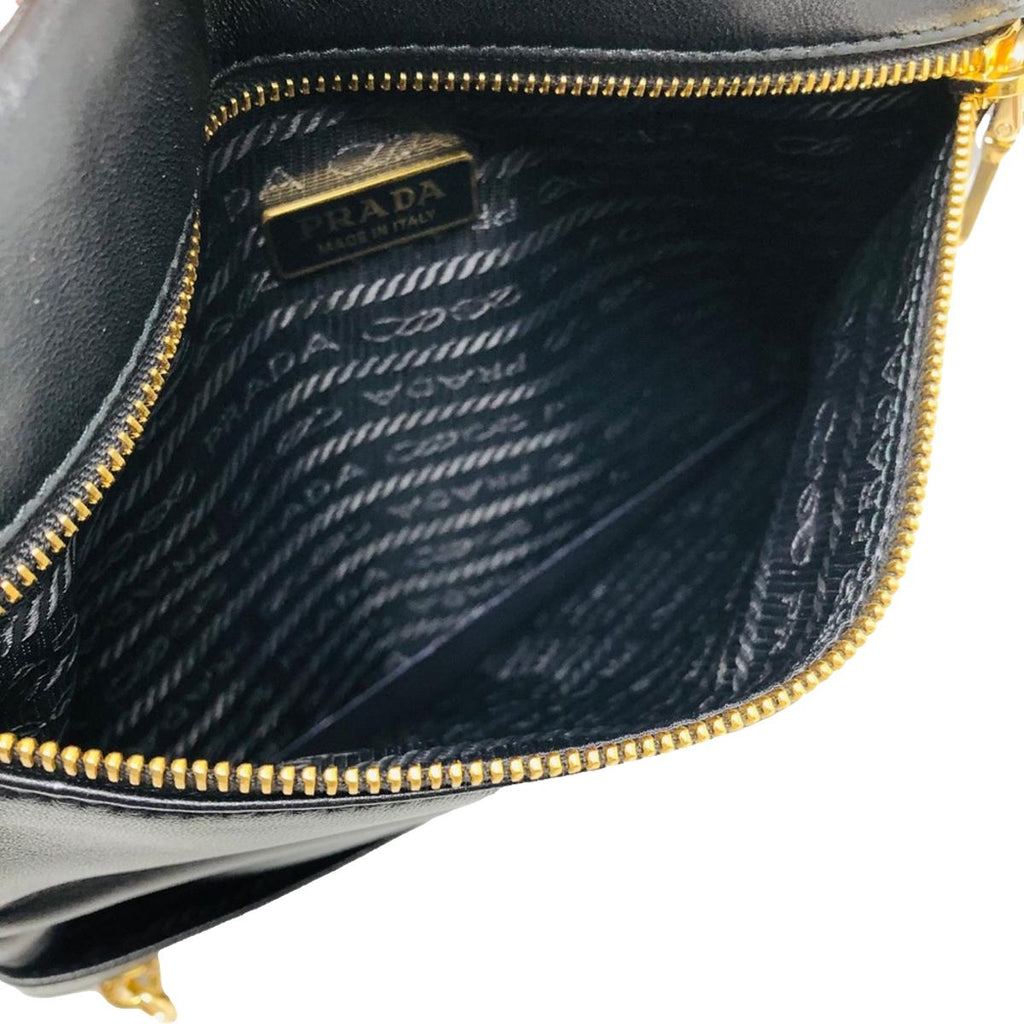 PRADA Black Wallet on Chain Tessuto Nylon and Calfskin Leather Grommet  Chain Cro
