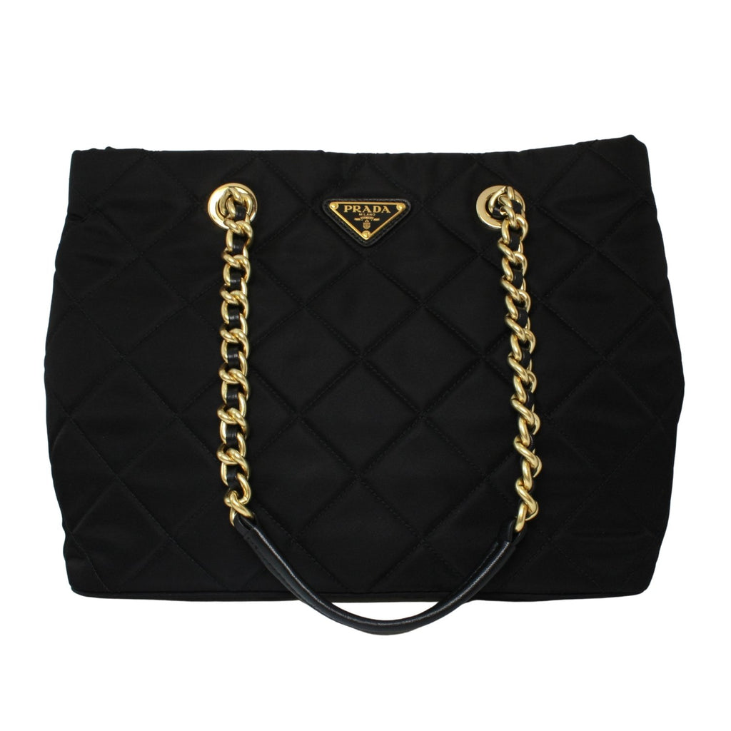 PRADA Nylon Tote Bag With Leather Chain Strap Gold Hardware 