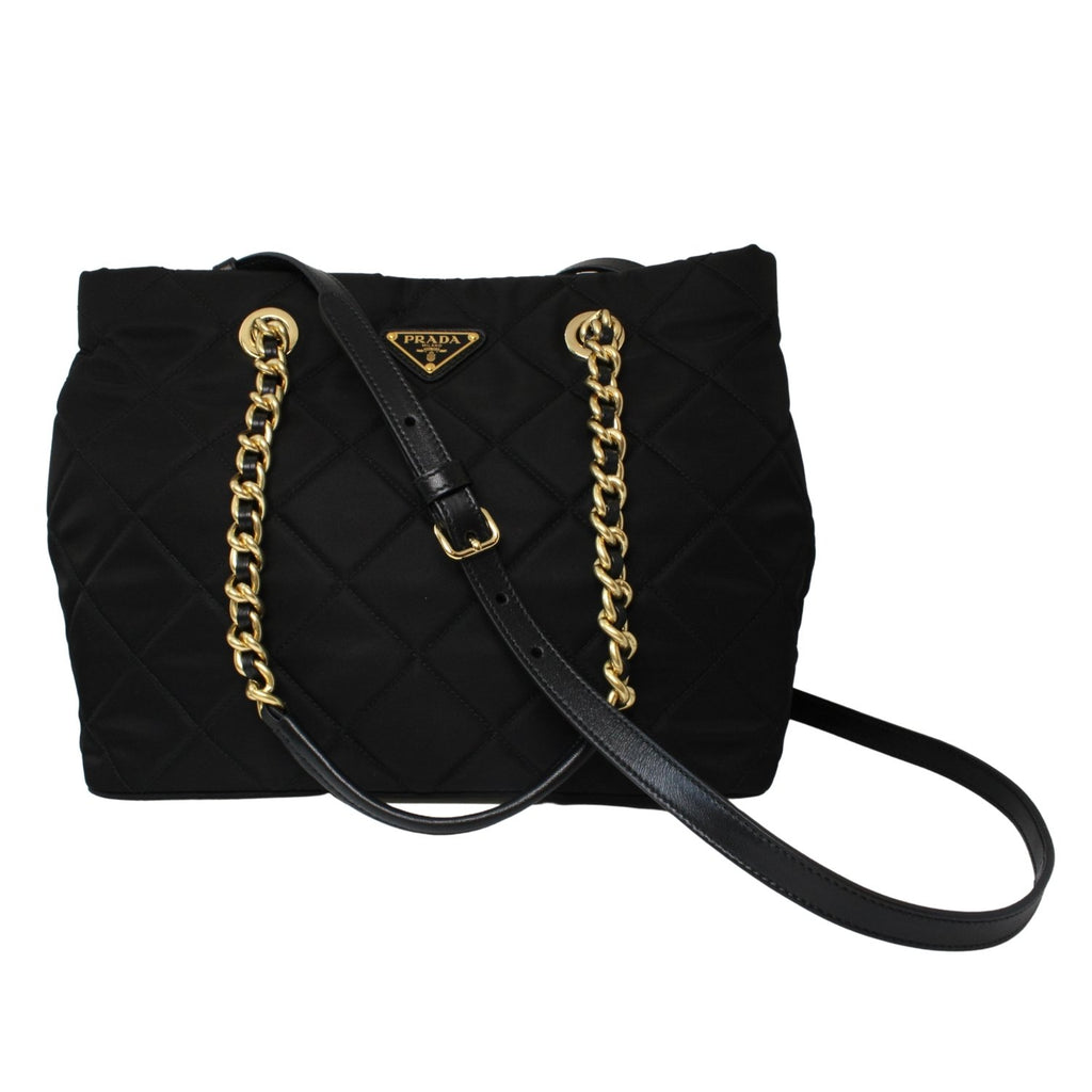 Prada Nylon Tote Chain Shoulder Bag in Black
