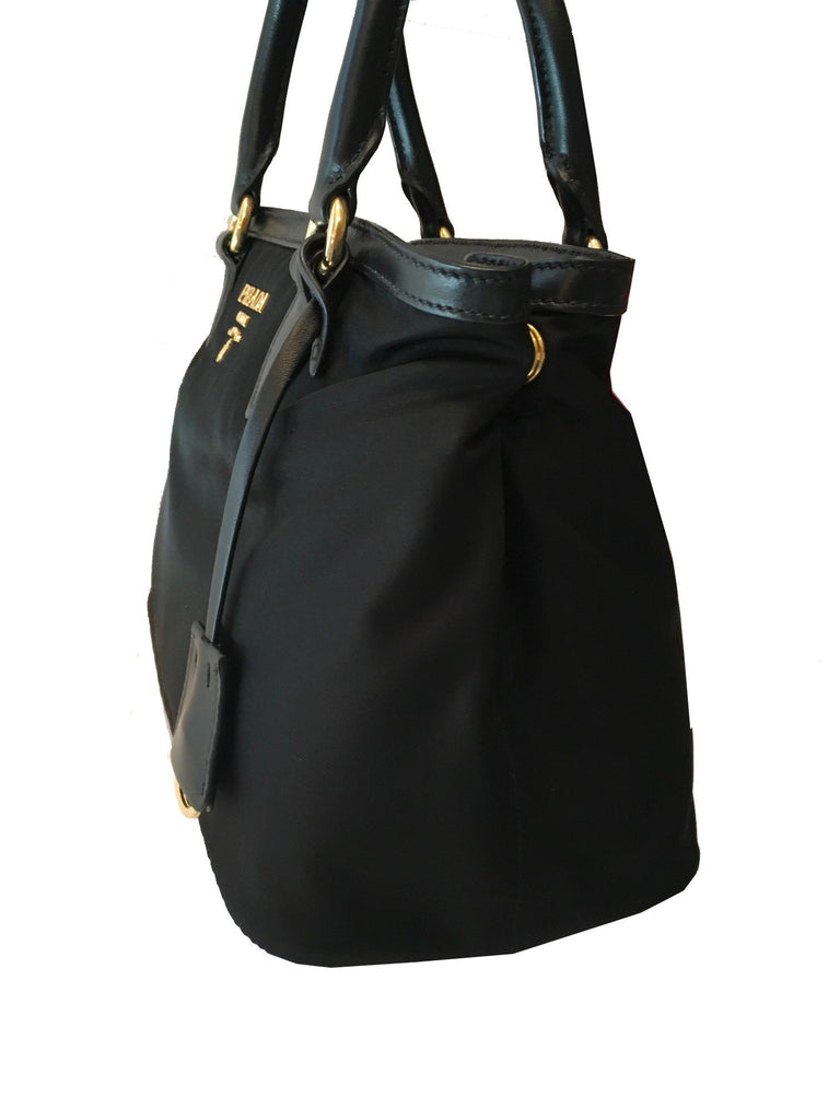 Prada Tessuto Nylon Black Saffiano Small Handbag Satchel 1BA172