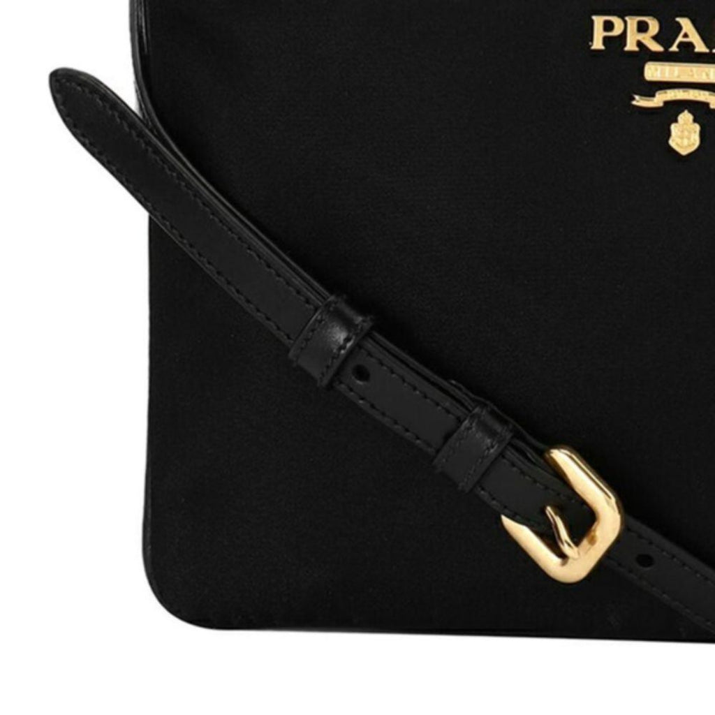 New Prada Logo Tessuto Nylon Soft Calf Trim Black Crossbody Bag