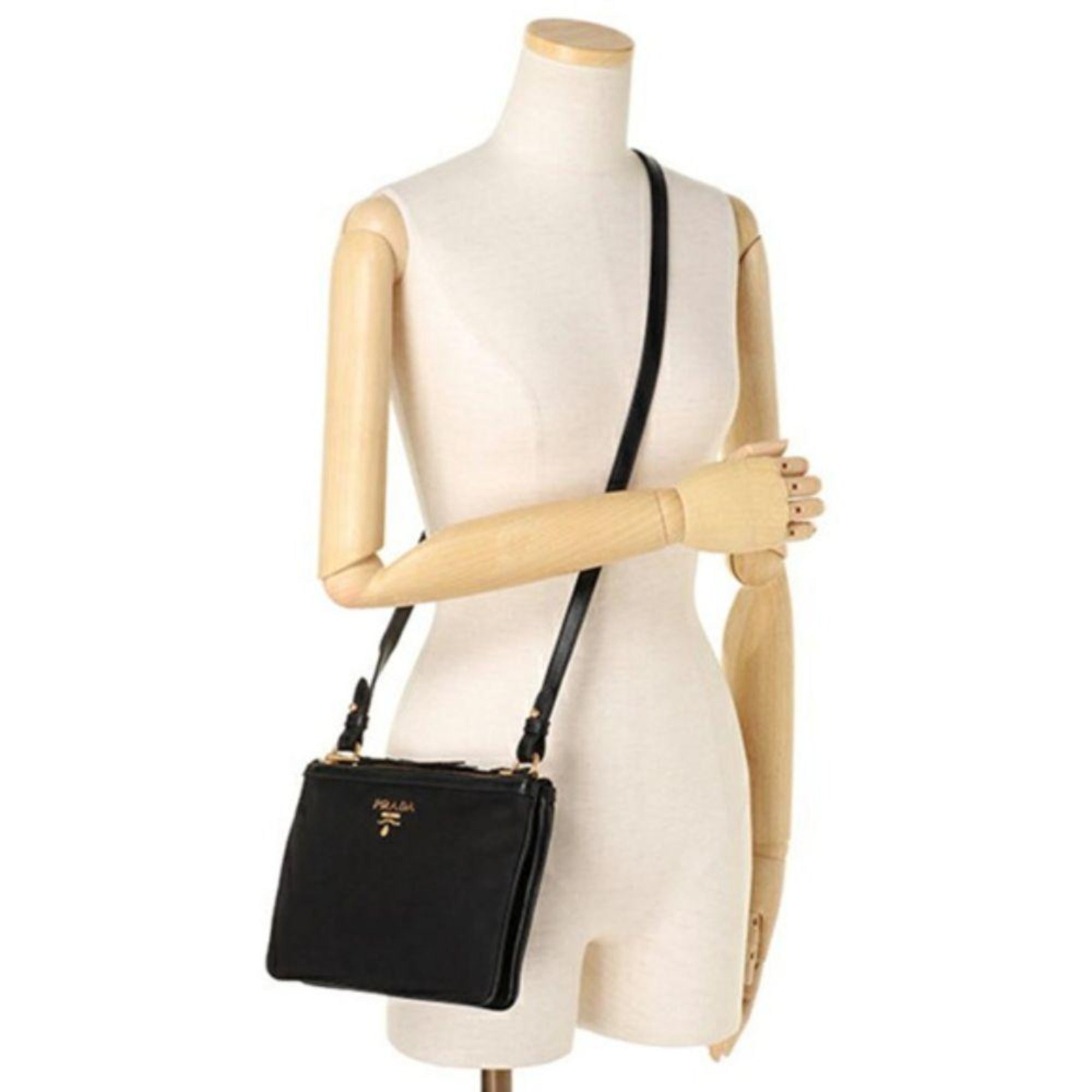 Prada Logo Tessuto Nylon Soft Calf Trim Black Cross Body Bag – Queen ...