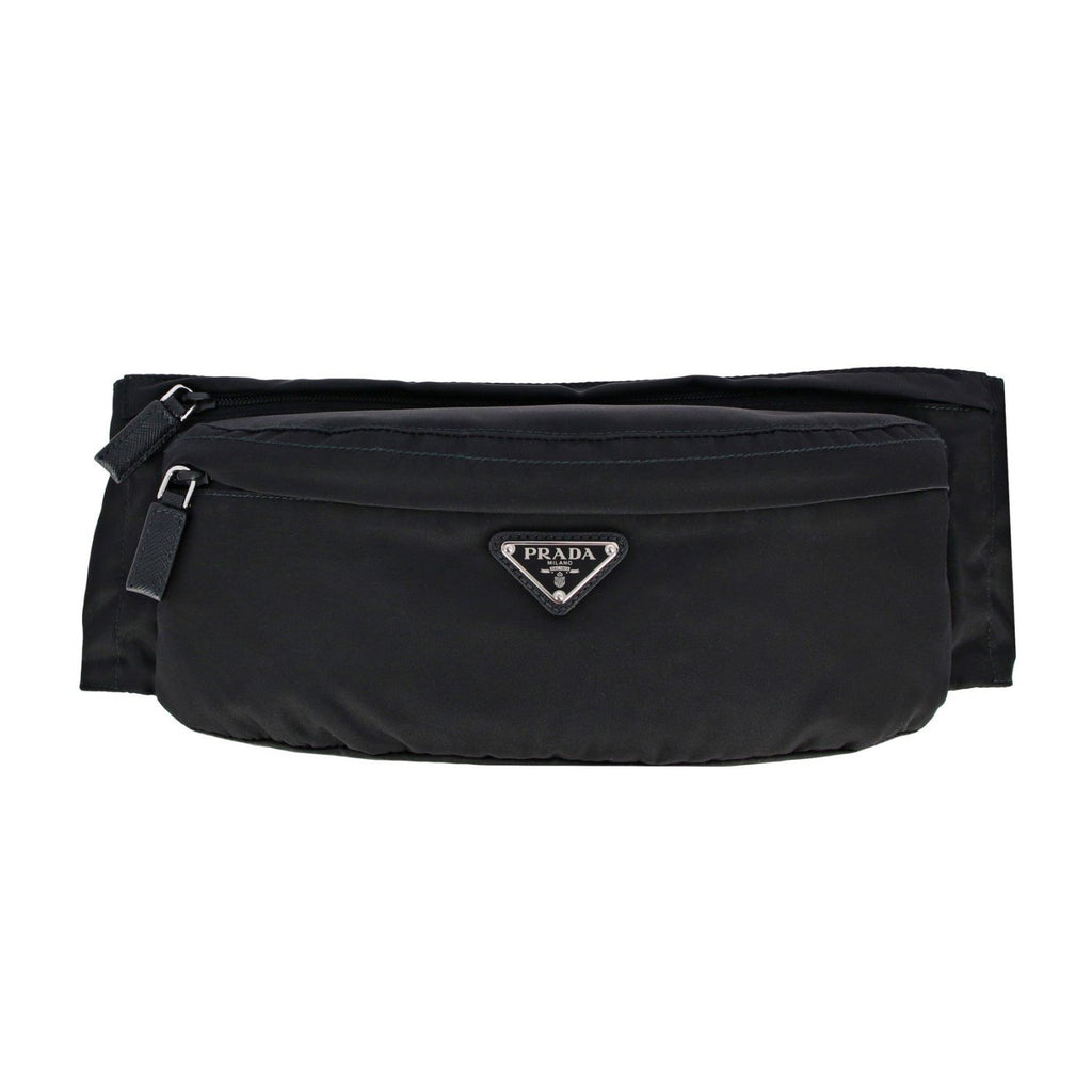 PRADA: work bag in nylon and leather with triangular logo - Black