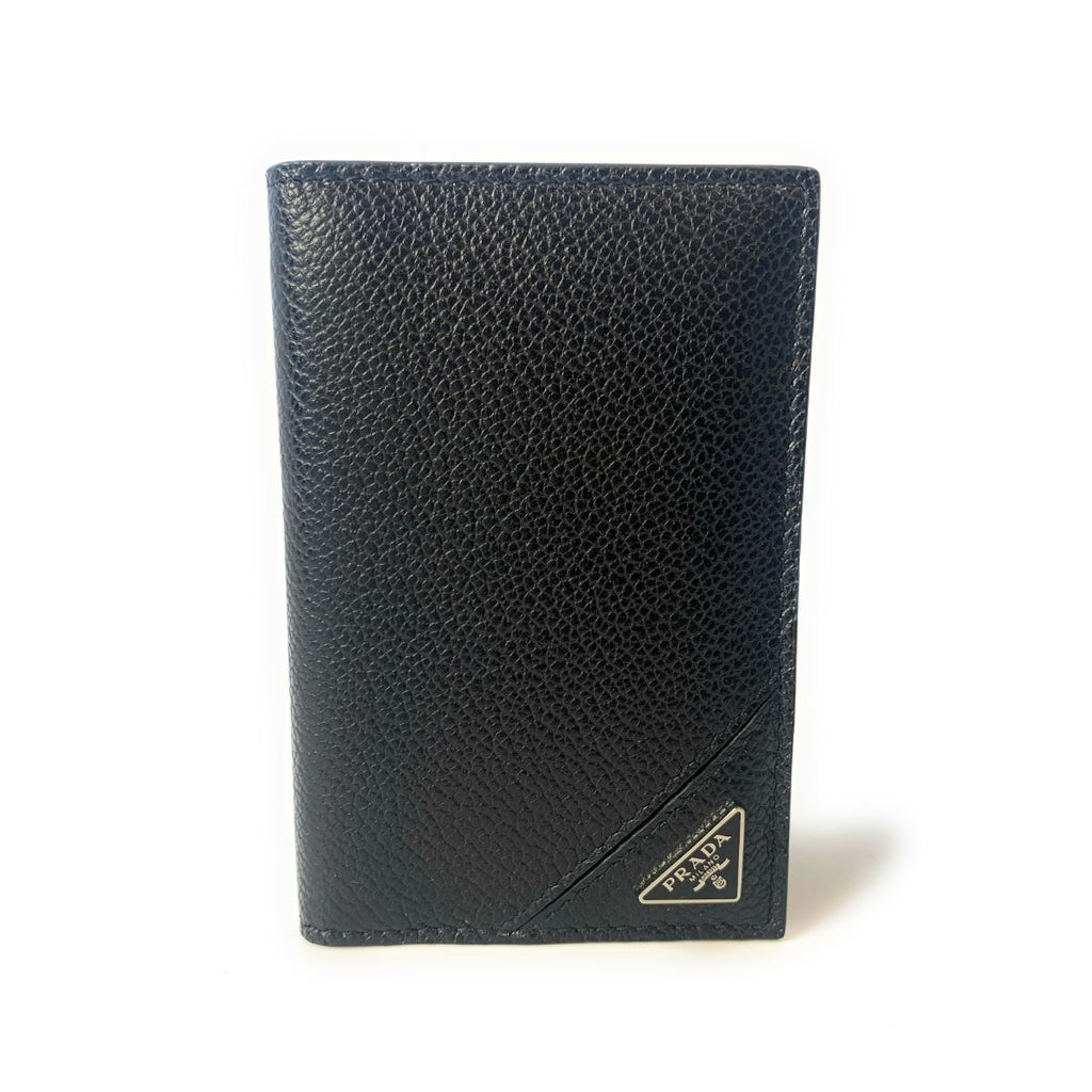 Prada Men's Vitello Micro Grain Black Leather Vertical Card Holder 2MC ...