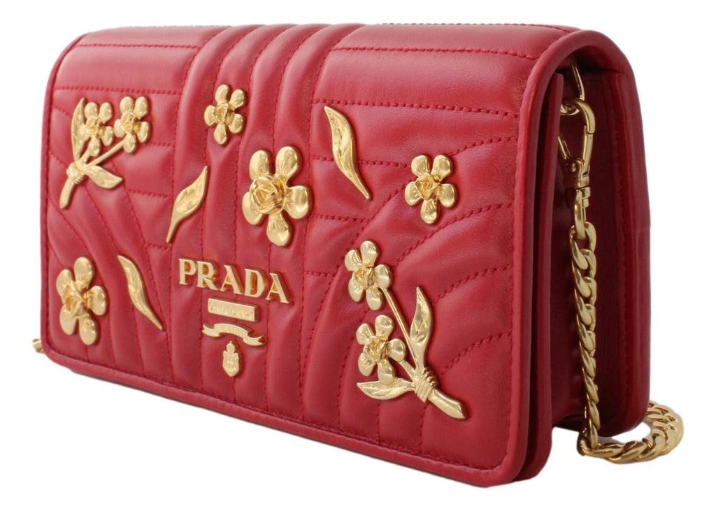 Prada Mini Wallet on Chain Red Leather Gold Flowers Cross Body 1DH044 –  Queen Bee of Beverly Hills