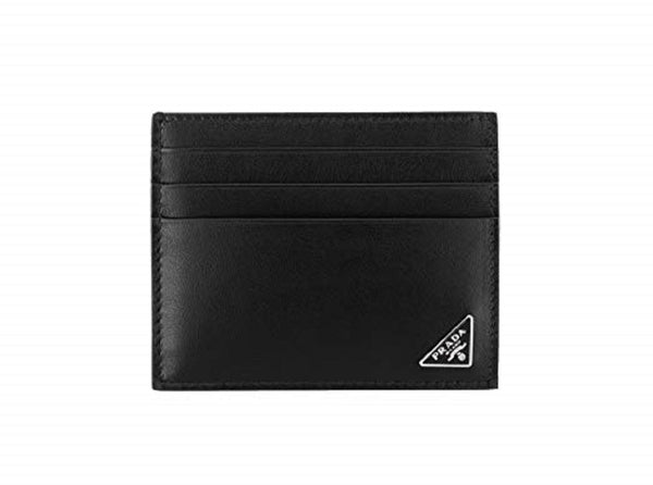 Prada Nero Black Vitello Leather Card Holder with Iconic Triangle Logo ...