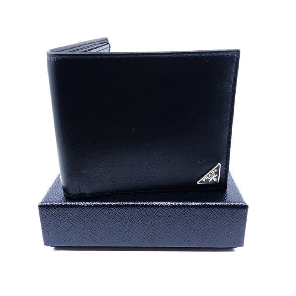 Prada Vitello Micro Grain Black Leather Triangle Logo Bifold Wallet ...