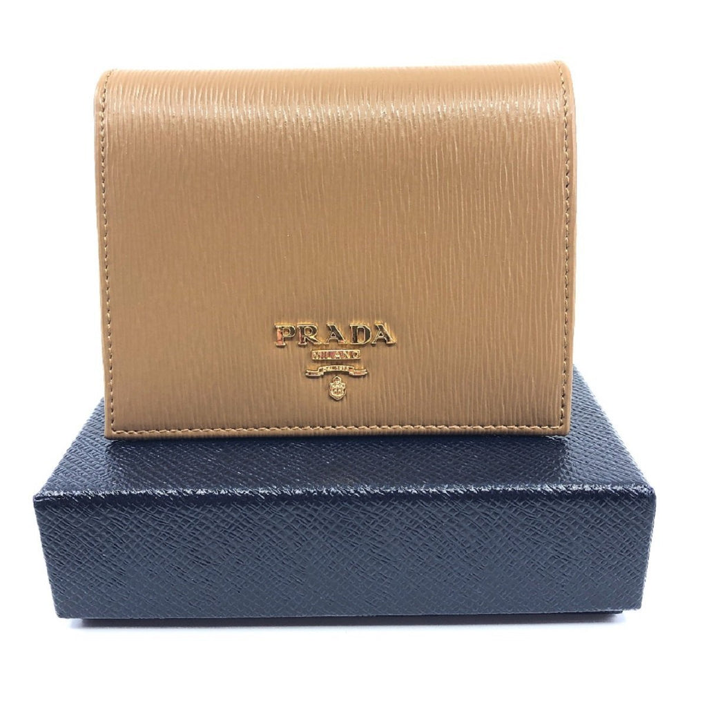 Prada Vitello Move Small Vertical Caramel Beige Leather Flap Wallet ...