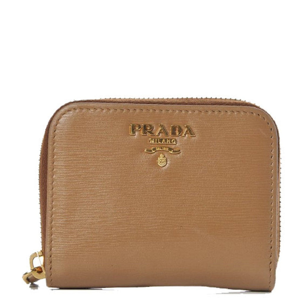  Prada Womens Vitello Grain Cipria Beige Leather Zip Top Card  Wallet 1MC026 : Clothing, Shoes & Jewelry