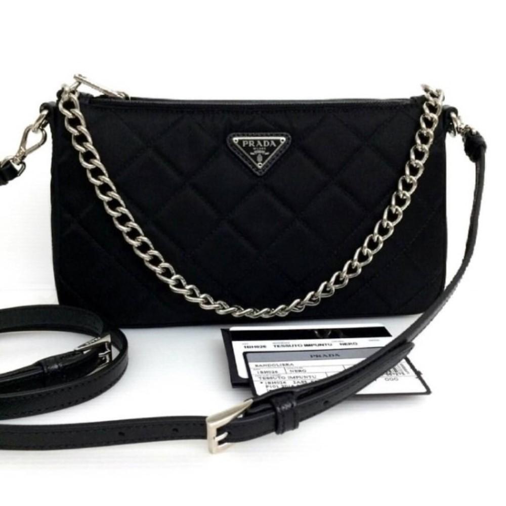 Prada Midnight Black Quilted Tessuto Chain Designer Shoulder Tote Bag for  Women 1BG740 : Clothing, Shoes & Jewelry 