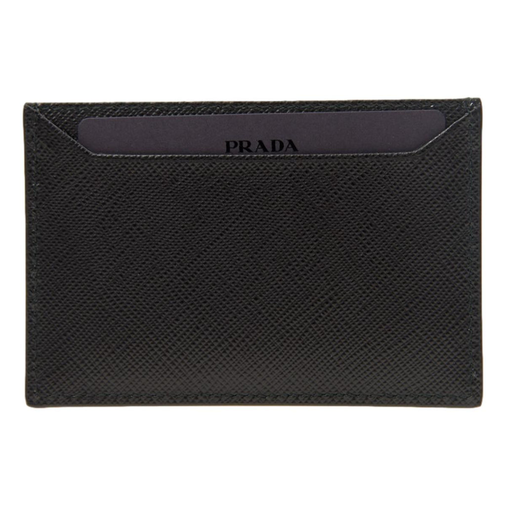Prada Saffiano Leather Card Holder Black 100% Authentic Luxury Gold Logo