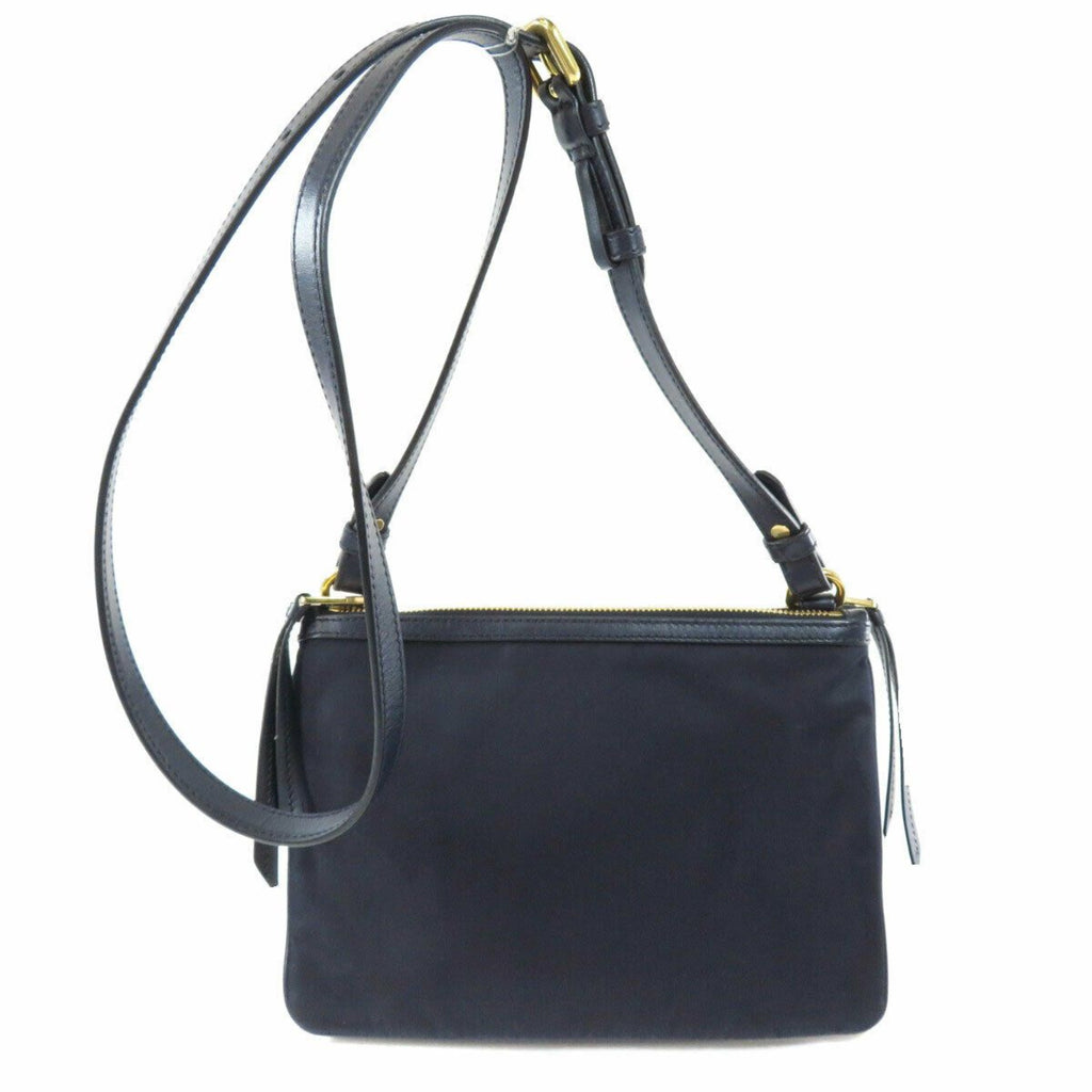 Prada Tessuto Nylon Blue Double Zip Calf Leather Crossbody Bag 1BH046:  Handbags