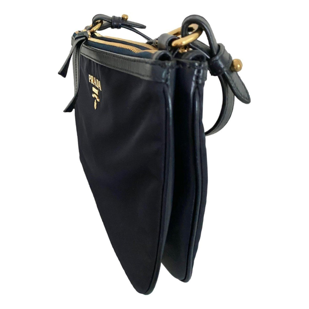 New Prada Logo Tessuto Nylon Soft Calf Trim Black Crossbody Bag 1BH046 