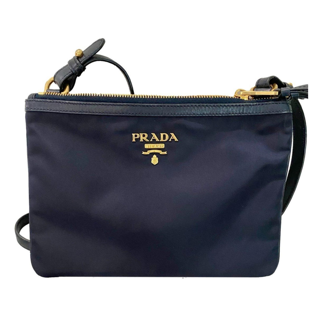 Prada Handbag Authentic Navy Blue Nylon and Leather Shoulder 
