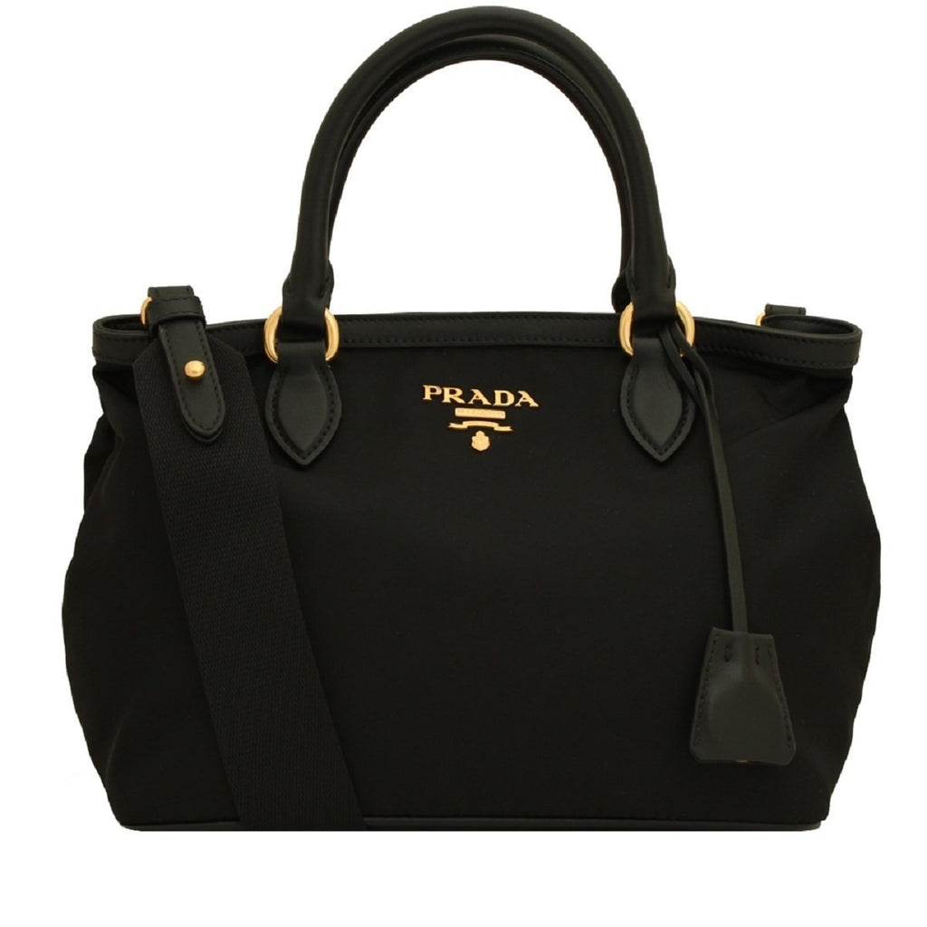Prada Logo Tessuto Nylon Soft Calf Trim Black Cross Body Bag – Queen Bee of  Beverly Hills