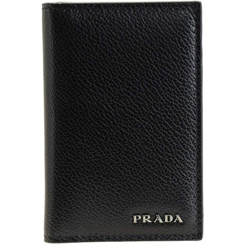 Prada Vitello Micro Grain Mens Vertical Card Holder Baltico Navy Black Nero 2MC035 at_Queen_Bee_of_Beverly_Hills