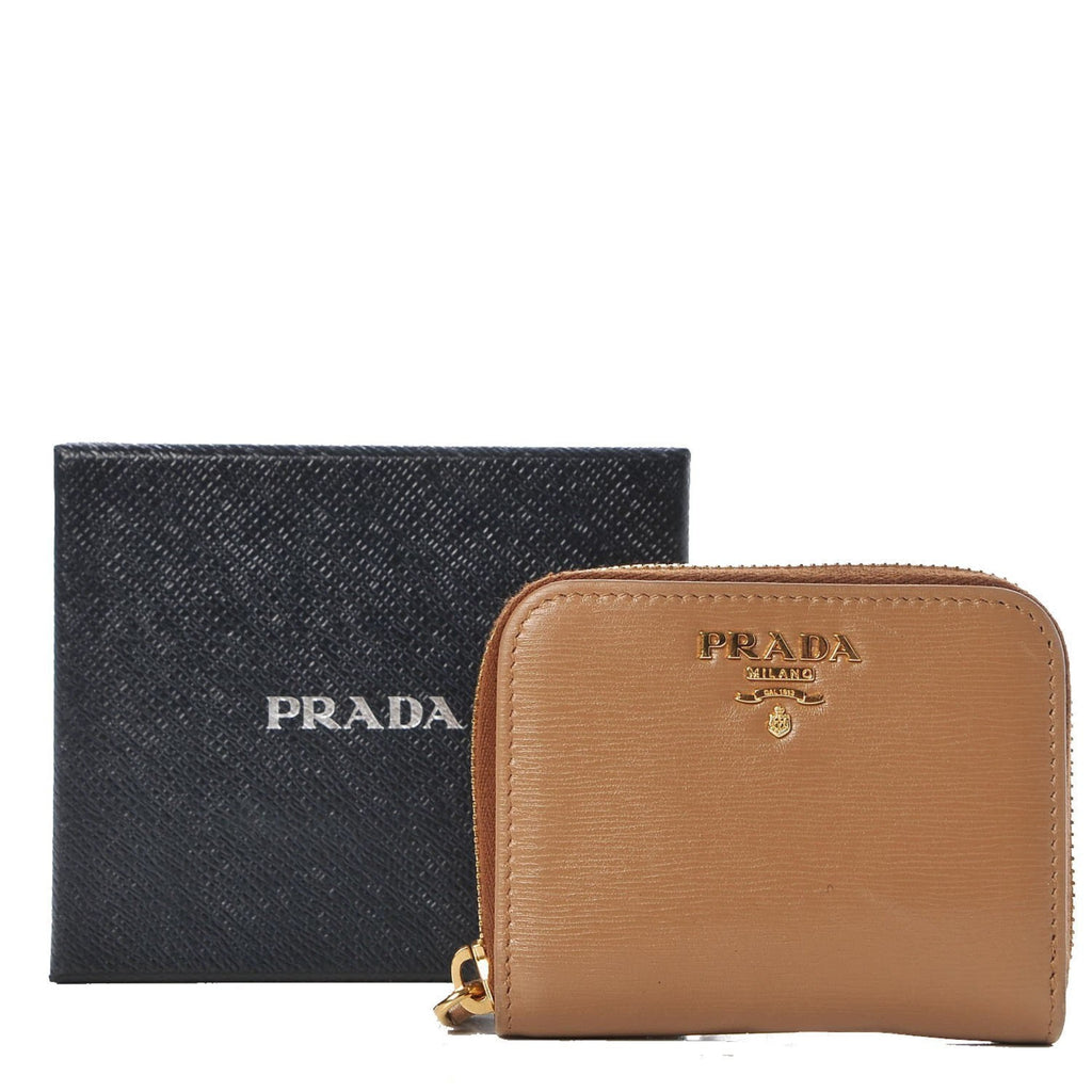 Prada Cipria Beige Vitello Move Leather Small Wallet on Chain