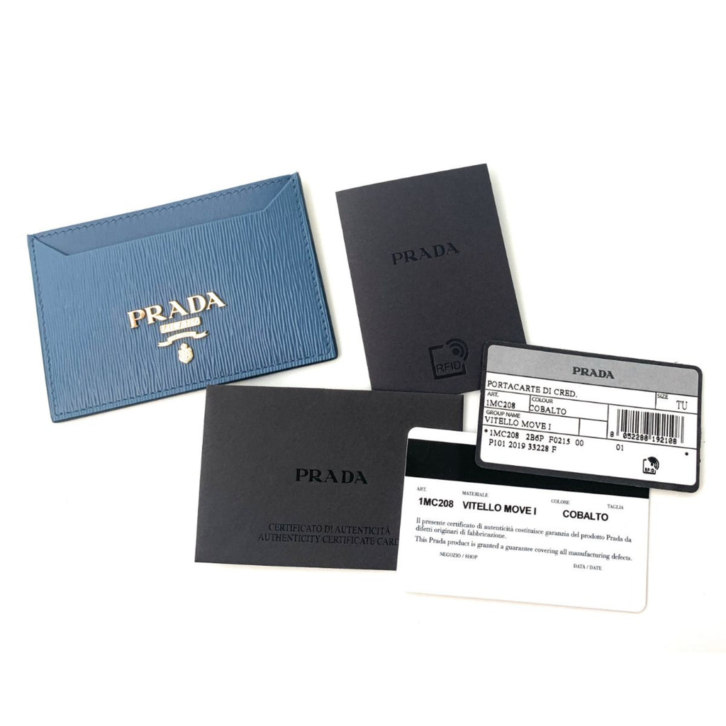 Prada Vitello Micro Grain Leather Baltico Blue Card Holder Wallet – Queen  Bee of Beverly Hills
