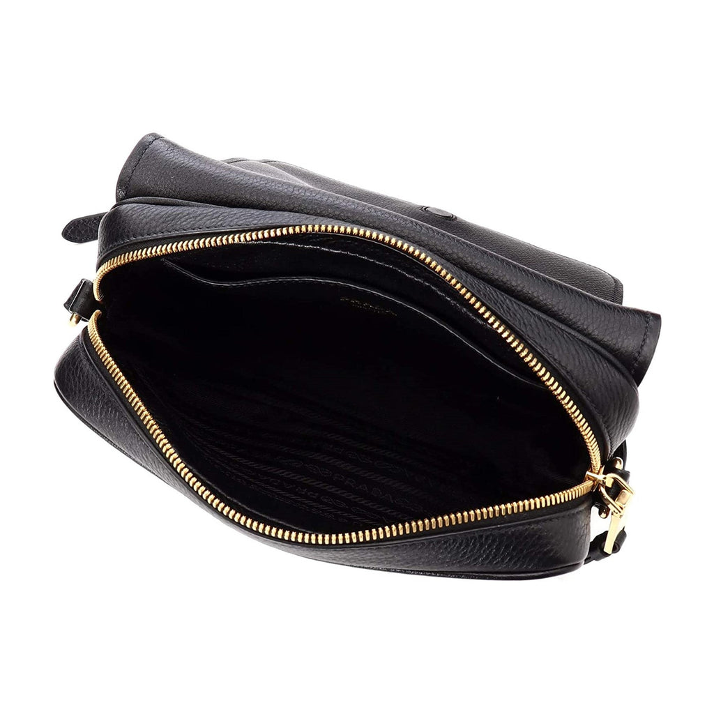 Prada Black Vitello Phenix Leather Double Zip Cross Body Bag