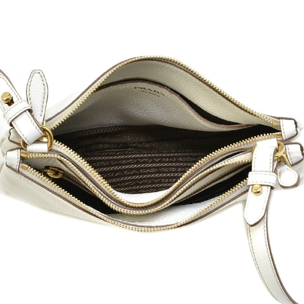 Prada Vitello Phenix Double Zip Crossbody Bianco White in Leather with  Gold-tone - US