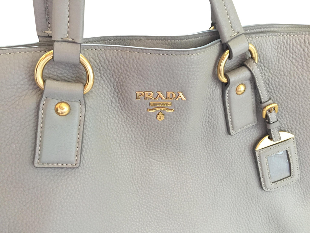 New Prada Argilla Gray Saffiano Lux Leather Large Satchel Handbag