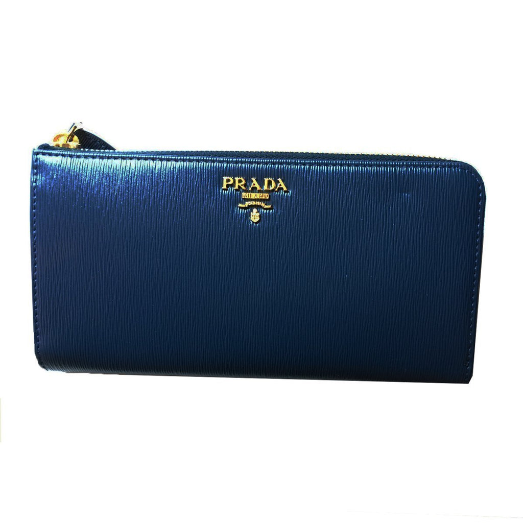 Prada Women's Navy Blue Vitello Move Quarter Zip Wallet 1ML183 – Queen ...