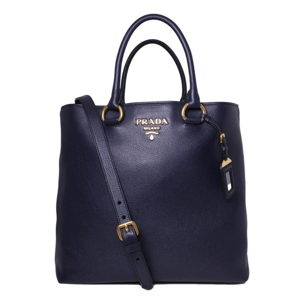 Prada Navy Blue Vitello Phenix Leather Shopping Tote – Queen Bee of ...