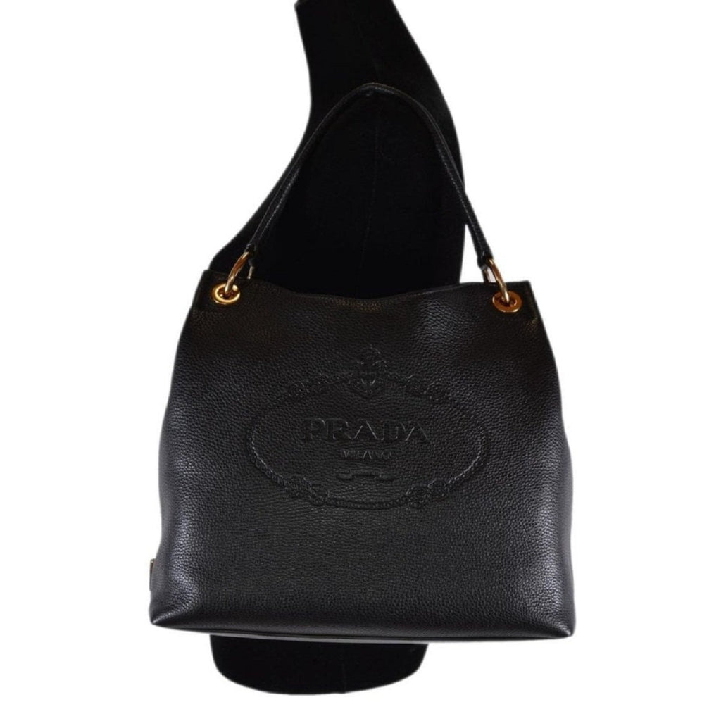 Prada Vitello Phenix Black Leather Top Handle Satchel Handbag 1BB023 –  Queen Bee of Beverly Hills