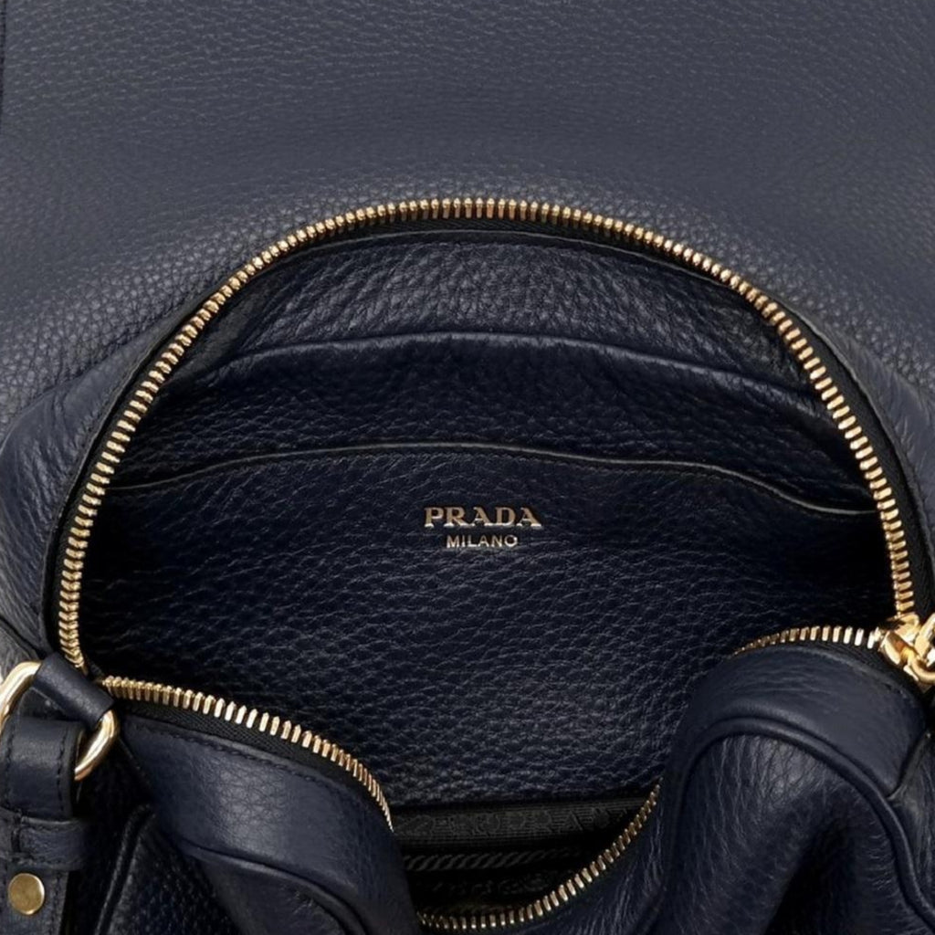 Prada Baltico Blue Vitello Phenix Leather Double Zip Crossbody Bag