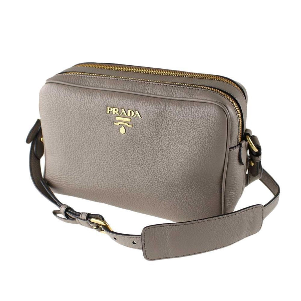 Prada Argilla Grey Vitello Phenix Leather Double Zip Cross Body Bag ...