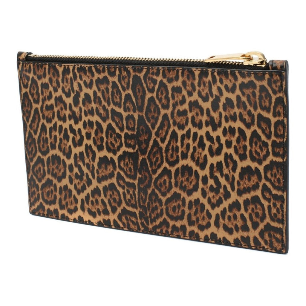 Brown Square Leopard Printed Clutch Purse Zipper Envelope Handbags